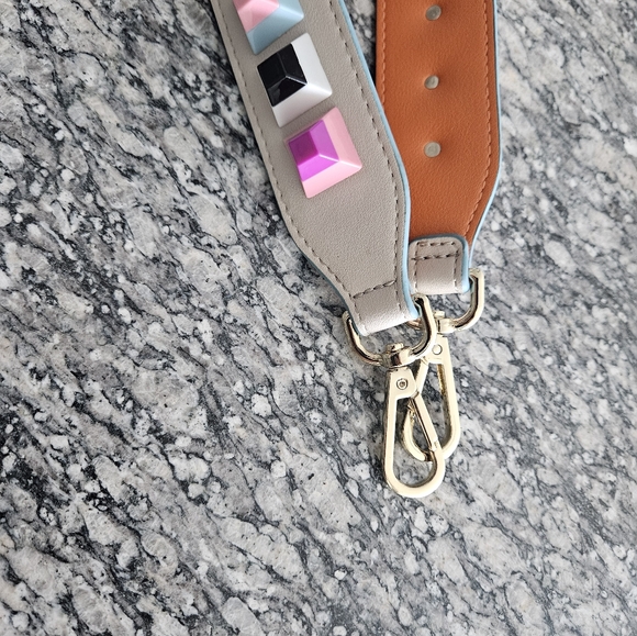 CLEARLY Light Grey Leather Strap With Multi Colored Pop Detail And Gold Hardware - Picture 10 of 11